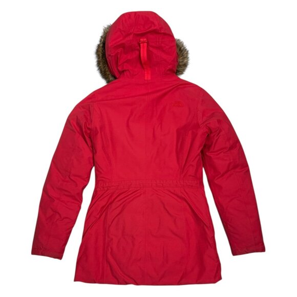THE NORTH FACE Goose Down Long Red Winter Puffer Parka Jacket Coat Womens XS - Picture 5 of 8